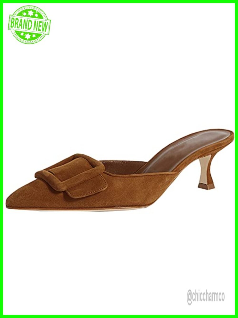 Faux Suede Kitten Heel Mules Pointed Toe Slingback Buckle Dress Sandals